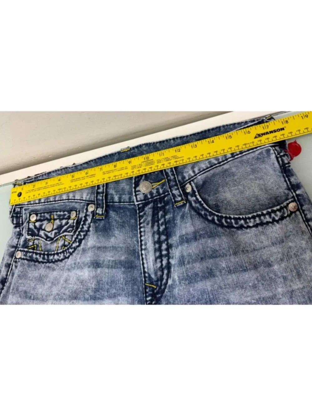 True Religion Acid Wash jeans Mens 34X33 Straight 100% Cotton Flap Pockets Y2K